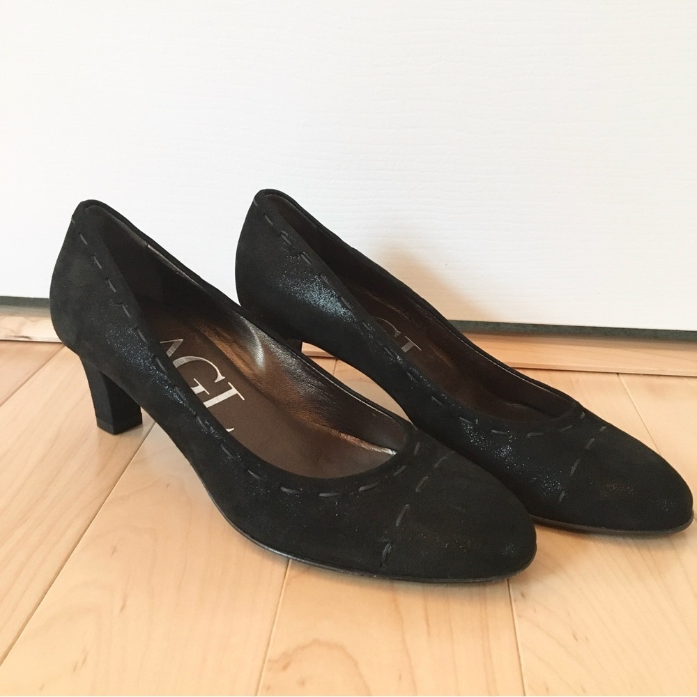 AGL 35/5 $400 LEATHER BLACK PUMPS HEELS SHOES ATTILIO GIUSTI LEOMBRUNI ITALY